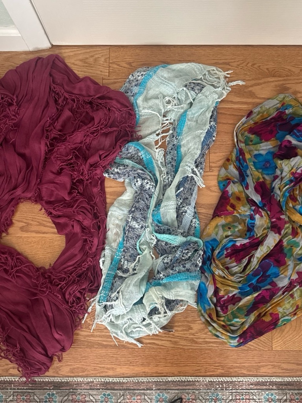 Womenโs Scarf - Burgundy, Aqua & Multicolor - Lightweight Fashion Wraps